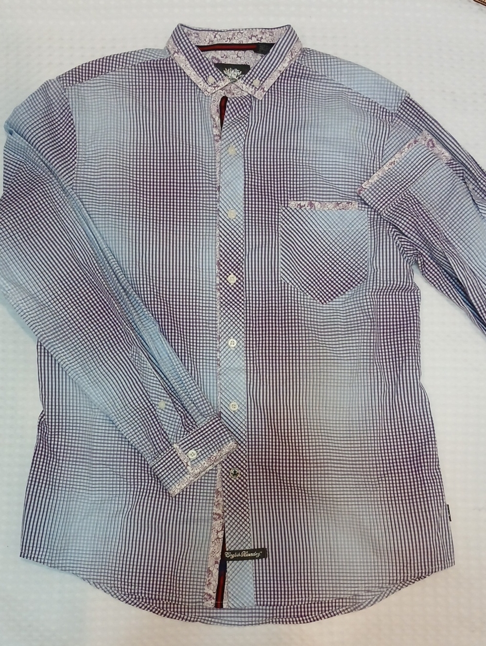 English Laundry Blaque Label Mens  Plaid Floral Trim Shirt Medium